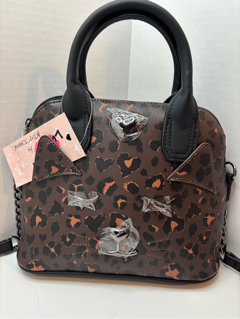 Luv Betsey Johnson Leopard Print Cat face crossbody purse LBLINI